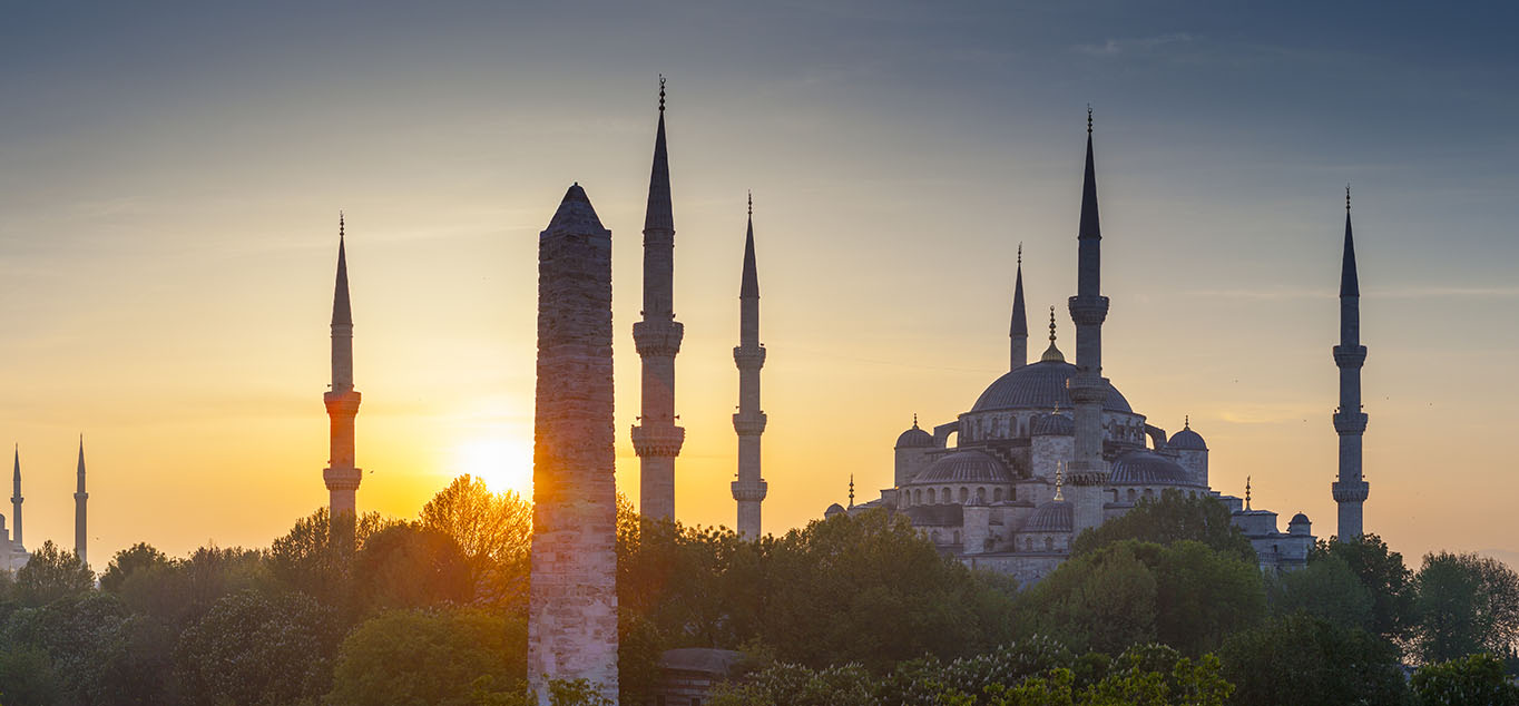 Sonnenuntergang ber der Blauen Moschee